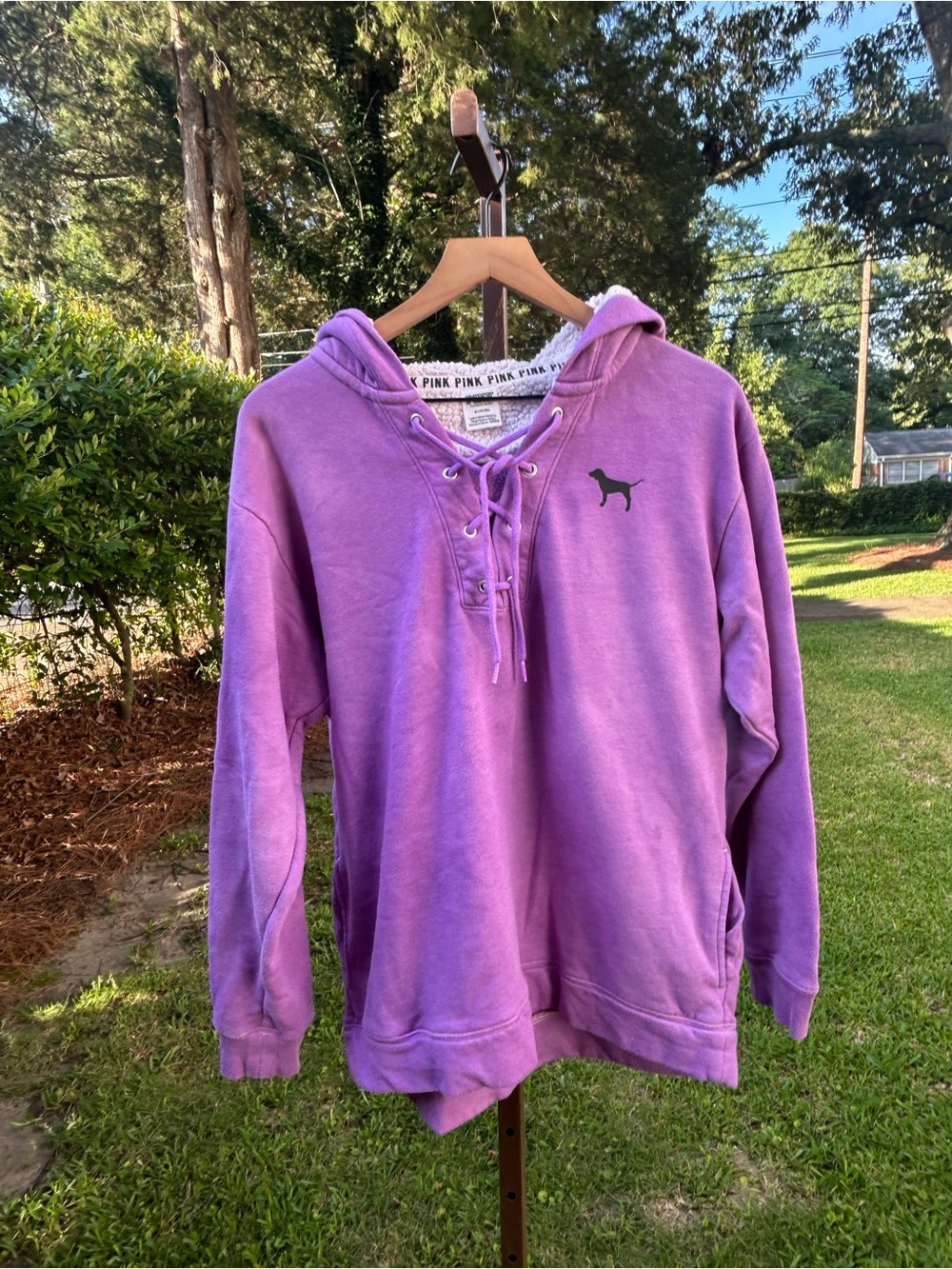 PINK Victoria's Secret purple sherpa lace up sweatshirt hoodie size M campus